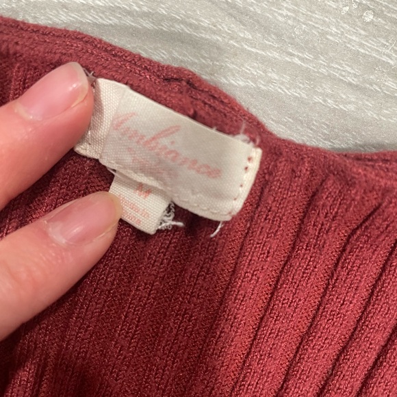 Ambiance Deep Red Ribbed V-Neck Sweater - Picture 2 of 4